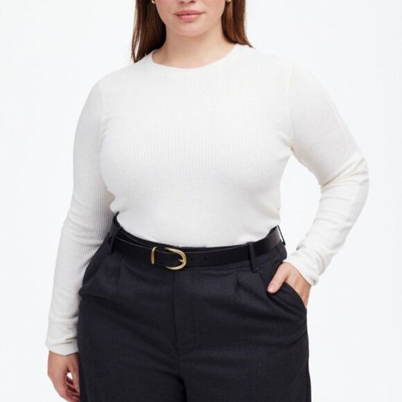 Madewell Ribbed Crewneck Long-Sleeve Tee WMNS S Heather Cream Stretchy Pullover - Picture 1 of 9